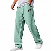 baratos Clássico-Homens Calças Calça verão Calças largas Calças de praia Cintura elástica Perna reta Tecido Conforto Respirável Comprimento total Casual Diário Feriado Férias Moda Azul Branco Sem Elasticidade