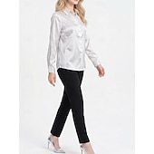  Damen Hemd Jacquard Knöpfe Elegant Täglich Langarm Hemdkragen Normale Oberteile Lässig Büro Weiß Schwarz Rote Herbst Winter