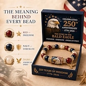  U.S. 250th Anniversary Bracelet 2026, Patriotic American Flag Bald Eagle Beaded Bracelet, Freedom Independence Day Jewelry Gift for Men Women, Memorial Keepsake for 1776-2026 Celebration