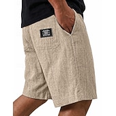 abordables Clásico-Hombre Pantalón corto Pantalones cortos de lino Pantalones cortos de verano Pantalones cortos casuales Correa Cintura elástica Un Color Comodidad Ligero Longitud de la rodilla Casual Diario Exterior