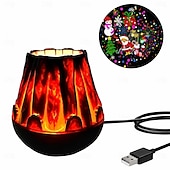 voordelige Binnenshuis- en feestverlichting-Halloween-kerstprojectorlamp met realistisch vlammenpatroon, dynamische pompoen-, spook-, sneeuwvlok- en kerstmanprojectielamp, USB 5V-voeding, feestelijk nachtlampje voor slaapkamer en woonkamer.