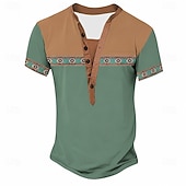 preiswerte Ethnischer Stil-Herren-T-Shirt im Ethno-Stil, Henley-Shirt aus Polyester, Kurzarm, Designer-Basic, Ethno-Look, Outdoor-Casual, Alltag, Sommer, See, Blau, Schwarz, Hellgrün, Dunkelblau, Hellblau, Henley-T-Shirt