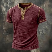 ieftine Tricouri din bumbac și in-Bărbați Tricou Tricou din in Manșon scurt Henley Vară Primăvară Toate Sezoanele Culoare solidă Texturat Vacanță Epocă Sport Peteci Bloc de Culoare Margine crudă Casual Casă În aer liber Alb Negru