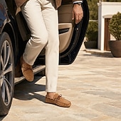 cheap Casual Loafers-Men's Genuine Suede Leather Driving Loafers, Hand-Stitched Moc Toe Slip-On Shoes with Rubber Pebble Sole for Driving and Casual Wear