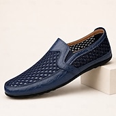 billiga Slip-On vardagsskor-Herrloafers i kohud och andningsbara mesh, bekväma vardagsskor med gummisula för vardagsbruk