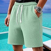 baratos Calções Estilo Casual-Homens Calções Waffle Calção Shorts de verão Shorts casuais Com Cordão Bolsos Cintura elástica Tecido Conforto Respirável Curto Ao ar livre Férias Desporto Casual Preto Branco Micro-Elástica