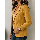  Damen Blazer Atmungsaktiv Patchwork Tasche Knöpfe Vintage Lässig Gekerbtes Revers Normale Passform Langarm Oberbekleidung Weiß Babyblau Khaki Frühling Herbst