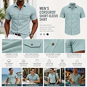 economico Camicie da lavoro da uomo-Per uomo Camicia Camicia casual Camicia di Velluto a Coste Camicia con Bottoni Nero Bianco Giallo Blu marino Marrone Manica Corta Semplice Testurizzato Colletto a Camicia Casuale Quotidiano Tasca
