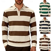  Homme Polos de Rugby Occasionnel Rue Revers manche longue Basique Moderne Rayures Boutons Garder au chaud Printemps Automne bleu marine Marron Vert Véronèse Polos de Rugby