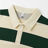  Homme Polos de Rugby Occasionnel Rue Revers manche longue Basique Moderne Rayures Boutons Garder au chaud Printemps Automne bleu marine Marron Vert Véronèse Polos de Rugby