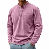 baratos Camiseta Henley Casual-Homens Camisa Henley Camisa 100% algodão com lavagem ácida Camiseta Manga Longa Vintage Retro Vintage Casual Estilo vintage Lavado Henley Casual Primavera Outono Todas as Estações Castanho Escuro