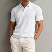 abordables Polo clásico para hombre-Hombre Top de punto acanalado Con Texturas Casual Trabajo Diseño Cuello polo acanalado Manga Corta Básico Moderno Plano Con Texturas Botones De Punto Primavera verano Azul Piscina Blanco Azul Marino