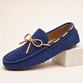 cheap Casual Loafers-Men's Genuine Suede Leather Driving Loafers, Hand-Stitched Moc Toe Slip-On Shoes with Rubber Pebble Sole for Driving and Casual Wear