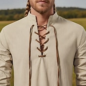  Medievale Rinascimento Camicia Lunghe Pirata Vichingo Costume Per uomo Halloween Carnevale Performance LARP Fiera Rinascimentale Adulti Camicia