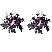 abordables Fleurs et couronnes artificielles-Lot de 2 anneaux de bougies artificiels en forme de roses pour Halloween, couronnes florales noires pour bougies piliers, décorations de table d'Halloween, centres de table gothiques, décoration de