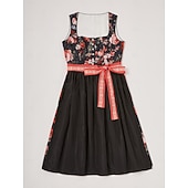 preiswerte Dirndl-Kleider-Damen Floral Dirndl Kleid mit Schürze Oktoberfest Bayerischer Karneval Bierfestival Trachtenkleid Traditioneller Stil