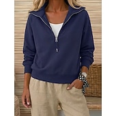  Mulheres Moletons Patchwork Quarter Zip Côr Sólida Casual Manga Longa Lapela Casual Ao ar livre Azul Branco Cáqui Preto Rosa Outono Inverno