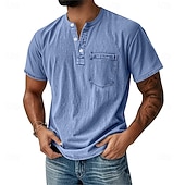 cheap Casual Henley Tee-Men's Henley Shirt 100% Cotton Acid Wash Shirt T shirt Tee Short Sleeve Retro Vintage Casual Distressed Vintage Style Washed Henley Casual Summer Spring Fall Black Light Green Pink Henley T-Shirt