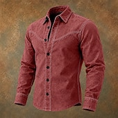 Χαμηλού Κόστους Ανδρικά Smart Casual πουκάμισα-Άντρες Πουκάμισο Casual πουκάμισο Πουκάμισο Demin Βαμμένα ρούχα Πουκάμισο με οξύ Μαύρο Μπορντώ Βαθυγάλαζο Γκρίζο Μακρυμάνικο Σκέτο Κολάρο Πουκαμίσου Causal Καθημερινά Ρούχα Βαμβάκι