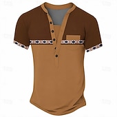 preiswerte Ethnischer Stil-Herren-T-Shirt im Ethno-Stil, Henley-Shirt aus Polyester, Kurzarm, Designer-Basic, Ethno-Look, Outdoor-Casual, Alltag, Sommer, See, Blau, Schwarz, Hellgrün, Dunkelblau, Hellblau, Henley-T-Shirt