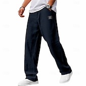 baratos Clássico-Homens Calças Calça verão Calças largas Calças de praia Cintura elástica Perna reta Tecido Conforto Respirável Comprimento total Casual Diário Feriado Férias Moda Azul Branco Sem Elasticidade