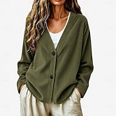 economico giacche casual-Per donna Giacca Camicia Giacca in Velluto a Coste Giacca Casual Caldo Bottoni Moda Signora Casuale Regolare Scollo a V Vestibilità comoda Manica Lunga Capispalla Rosso-arancio Rosso Blu marino