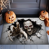  Halloween 3D Optical Illusion Doormat Skeleton Hand Front Door Mat Cracked Floor Skull Indoor Outdoor Entrance Rug Scary Halloween Porch Decor