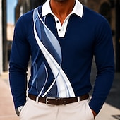  Men's Geometic Polo Shirts Long Sleeve Polo Shirts Lapel Casual Outdoor Athleisure Daily Wear 3D Print Buttons Spring &  Fall Blue Black Red