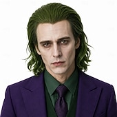  Comic Villain Man Shoulder-Length Wavy Olive Green Cosplay Halloween Wig