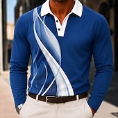  Men's Geometic Polo Shirts Long Sleeve Polo Shirts Lapel Casual Outdoor Athleisure Daily Wear 3D Print Buttons Spring &  Fall Blue Black Red