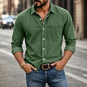 baratos Camisas casuais inteligentes masculinas-Masculino Camisa Social Camisa casual Tingimento em peça Camisa Acid Wash Preto Vinho Azul Marinha Roxo Verde Manga Longa Tecido Colarinho de Camisa Casual Diário Botão para baixo Roupa Algodão