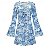 abordables Robes-Rétro Vintage Hippie Années 1970 Robe Manches Evasées Hippie Géométrique Déguisement Femmes Mascarade Soirée &amp; Fête Défilé de la Fierté Mois des Fiertés Adulte Robe