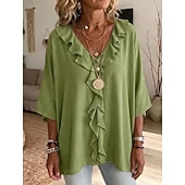  Per donna Blusa Volant Semplice Elegante Casual Manica 3/4 Scollo a V Top Regolari Casuale Quotidiano Blu Bianco Verde Estate Primavera
