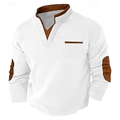 Herre Vaffel T-skjorte Vaffel Henley-skjorte Langermet V-hals Vår & Vinter Helfarge Mote Grunnleggende falske to stykker Avslappet Gate Sport Svart Hvit Burgunder Topp T-skjorte for menn
