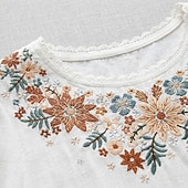  Blusa Ricamata da Donna Floreale Stilosa Casual Maniche 3/4 Collo a Giro Regular Tops Casual Quotidiano Bianco Rosa Grigio Estate Primavera