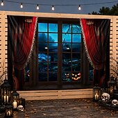 abordables Tapices de pared-Cortina gótica de Halloween para ventana, tapiz de pared con ilusión 3D, mansión embrujada a la luz de la luna, fondo exterior para colgar en la pared del patio, jardín, porche, cerca, decoración para
