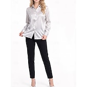  Damen Hemd Jacquard Knöpfe Elegant Täglich Langarm Hemdkragen Normale Oberteile Lässig Büro Weiß Schwarz Rote Herbst Winter