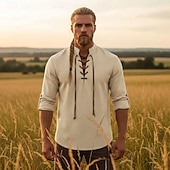  Medievale Rinascimento Camicia Lunghe Pirata Vichingo Costume Per uomo Halloween Carnevale Performance LARP Fiera Rinascimentale Adulti Camicia