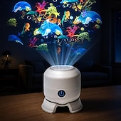 voordelige Vakantie &amp; Fun-projector-Dynamische, roterende LED-projectorlamp, 360° draaibare, via USB oplaadbare oceaan nachtlamp projector met dynamische patronen van sneeuwvlokken/oceanen/kerst voor slaapkamer, toilet en hal.
