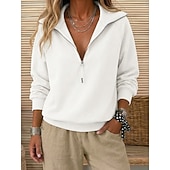  Mulheres Moletons Patchwork Quarter Zip Côr Sólida Casual Manga Longa Lapela Casual Ao ar livre Azul Branco Cáqui Preto Rosa Outono Inverno