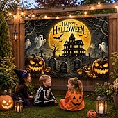 billiga Väggtapeter-halloween bakgrund glad halloween hemsökt hus väggtapet månen fladdermus natt utomhus bakgrund väggbonad för uteplats gård veranda staket barnfest fotobåsdekor