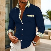 abordables Camisas con botones para hombre-Hombre Camisa Camisa de verano Camisa casual Abotonar la camisa Plaid Casual Diario Blanco Amarillo Azul Marino Verde Trébol Manga Larga Cuello Verano Primavera Ropa Bolsillo delantero