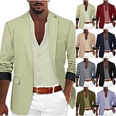 お買い得  メンズクラシックブレザー-男性用 ブレザージャケット ノッチカラー ファッション ライトウェイト カジュアル ソリッド Blazer ブラック ライトグリーン ルビーレッド テイラーフィット シングルブレスト 一つボタン