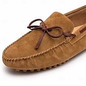 cheap Casual Loafers-Men's Genuine Suede Leather Driving Loafers, Hand-Stitched Moc Toe Slip-On Shoes with Rubber Pebble Sole for Driving and Casual Wear