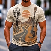  Men's Music Guitar Coconut Palm T Shirt Short Sleeve T shirt 3D Print Crew Neck Shirt Hawaiian Retro Vintage Casual Daily Street White White 1 White 2 Summer Spring Clothing Apparel S M L XL 2XL 3XL