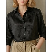  Damen Hemd Jacquard Knöpfe Elegant Täglich Langarm Hemdkragen Normale Oberteile Lässig Büro Weiß Schwarz Rote Herbst Winter