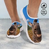  Tênis masculino slip-on com estampa de rosto de vaca branca e cabedal em mesh respirável em formato de favo de mel. &Tênis casual com sola de EVA leve, ideal para caminhadas diárias, praia e pesca.