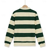  Homme Polos de Rugby Occasionnel Rue Revers manche longue Basique Moderne Rayures Boutons Garder au chaud Printemps Automne bleu marine Marron Vert Véronèse Polos de Rugby