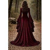 voordelige Jurk-Middeleeuws Renaissance Jurken Fancy kostuum Lange Mouwen Heks Viking Kostuum Dames Keltisch Fantasie Halloween Carnaval Prestatie LARP Ren Faire Volwassenen Kleding