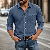 baratos Camisas casuais inteligentes masculinas-Masculino Camisa Social Camisa casual Tingimento em peça Camisa Acid Wash Preto Vinho Azul Marinha Roxo Verde Manga Longa Tecido Colarinho de Camisa Casual Diário Botão para baixo Roupa Algodão